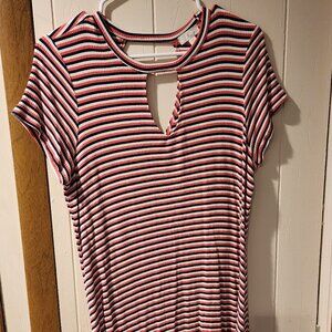 Striped Ribbed Keyhole Dress | Size XL